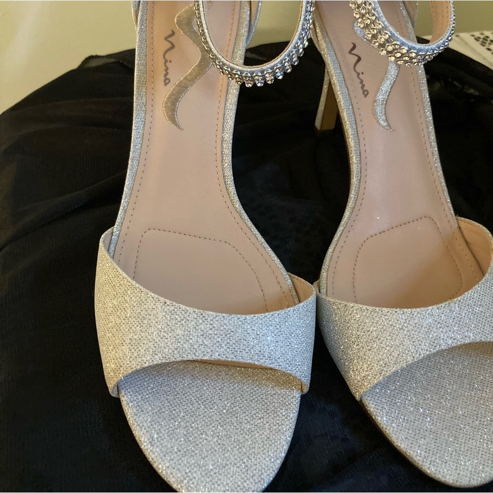 Nina embellished silver evening sandals